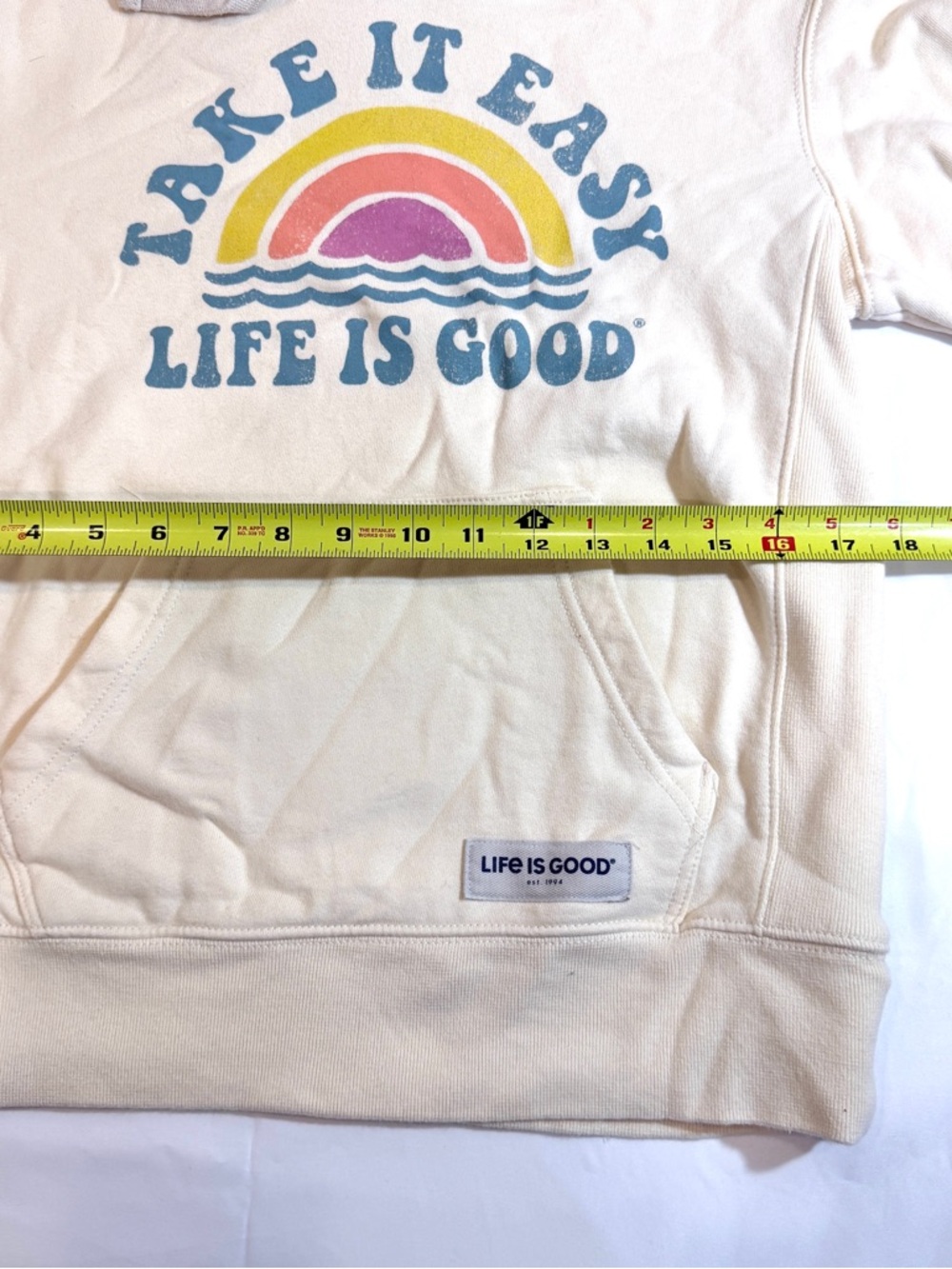 Life Is Good Cream Hoodie with Blue Graphic Women’s XS - Picture 4 of 13